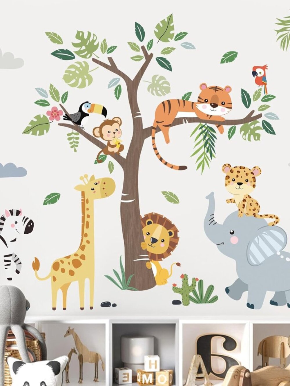 Jungle Animals Tree Elephant Wall Decals Stickers Nursery Decor